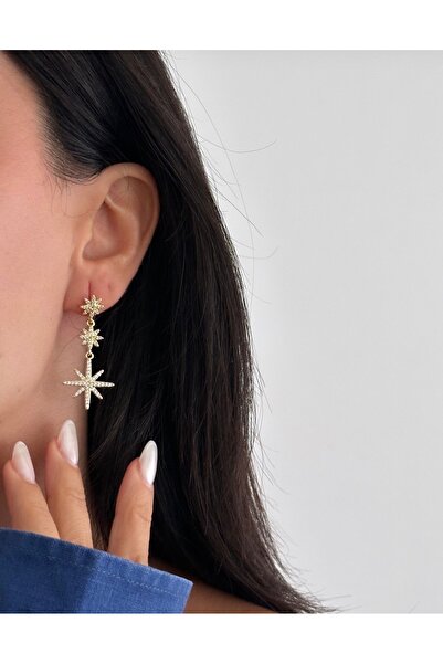 ANKA JEWELLRY Women's Steel Gold Snowflake Detail Pendant Earrings