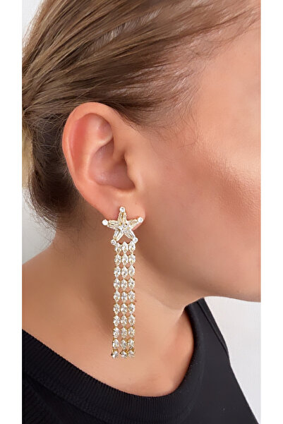 VNS Accessories Stone Star Detailed Dangle Evening Dress Earrings (8 cm)