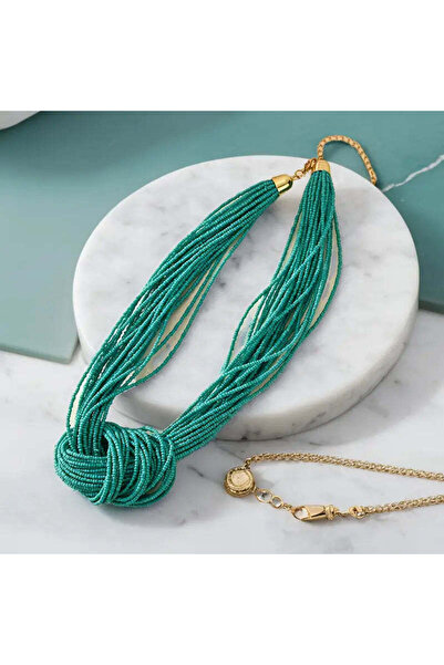 Stemma Jewelry Colier impletit Turcoaz din Argint 925, Placat cu Rodiu