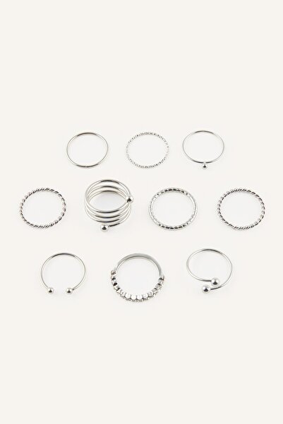 DeFacto Women's 12-Piece Ring Set with Twist and Bead Detail I1362Axns