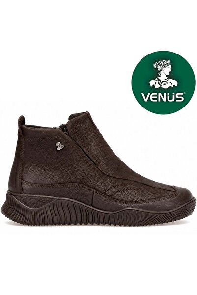 Venüs Kimsita Genuine Leather Non-Slip Flat Sole Orthopedic Women's Boots Brown