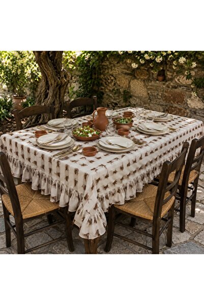 shules collection Τραπεζομάντηλο Bohemian από λινό με φούντες και βολάν – Φυσ...