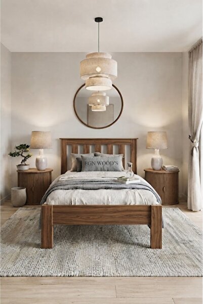EGN WOODS Modern Kaman Ceviz MDF Karyola - Tek ve Çift Kişilik Yatak Ölçü Seçenekleri - Farklı Renk Alternatifleri Model Viyana