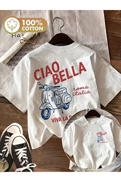 AEMİ Unisex Ciao Bella Printed Oversize Crew Neck T-Shirt