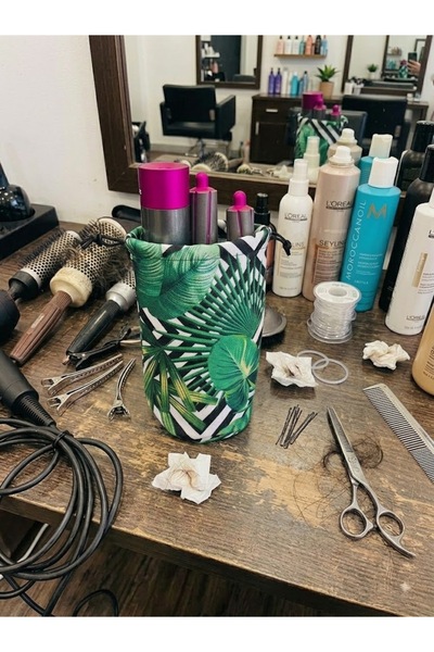 MOJOMIX Green Color Tropical Pattern Water/Stain Resistant Duck Canvas Fabric Cylinder Shaped Multi-Purpose Makeup / Beach / Travel Bag 19*30*10 cm