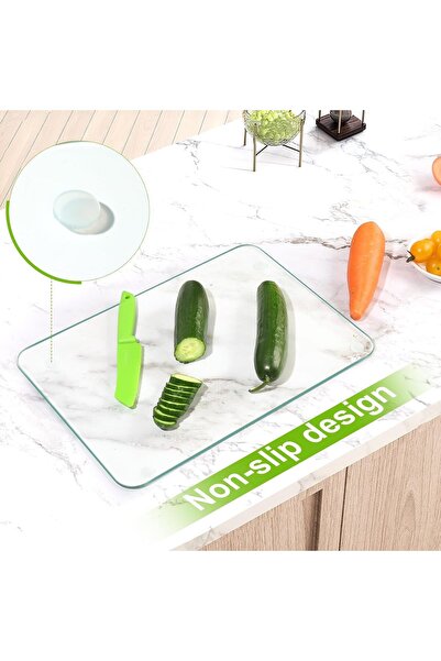 MODERN FUIJOL Tempered Glass Cutting Board for Kitchen Counter, Clear Cutting Board for Countertop with Rubber Feet – Heat, Scratch, Shatter Resistant, Dishwasher Safe, Easy to Clean, 12x16"