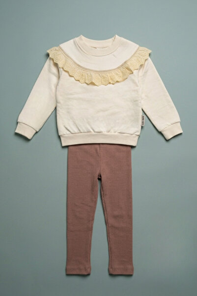 zumino Girls' Ruffle Collar Sweatshirt and Ribbed Leggings Top and Bottom Set