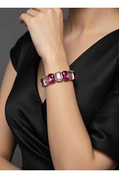 Valmont Accessories Kadın Altın Renk Pembe Baget Taşlı Bileklik