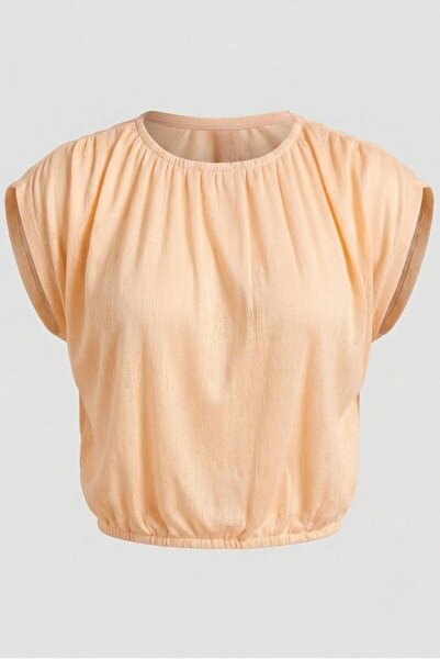 comstar Women's Gathered Boat Neck Salmon Asymmetrical Stylish Blouse