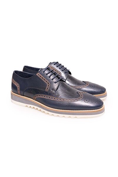 FRANCO CALVANI Dark Blue Color Lace-Up Genuine Leather Men's Shoes