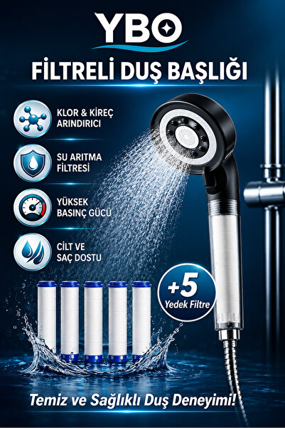 YBO Filtreli Duş Başlığı 5 Fonksiyonlu Su Arıtmalı, Yüksek Basınçlı Kireç Klo...