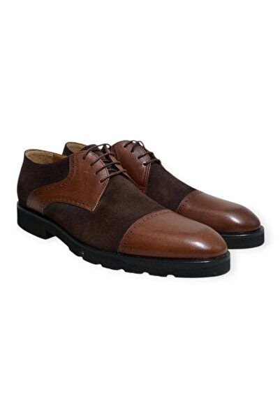 FRANCO CALVANI Brown Lace-Up Genuine Suede Leather Men's Shoes