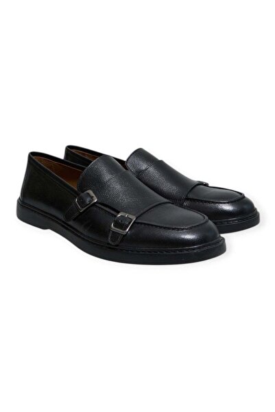 FRANCO CALVANI Black Color Laceless Genuine Leather Men's Shoes