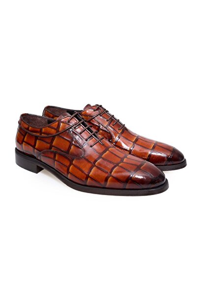 FRANCO CALVANI Tan Color Laced Genuine Leather Men's Shoes