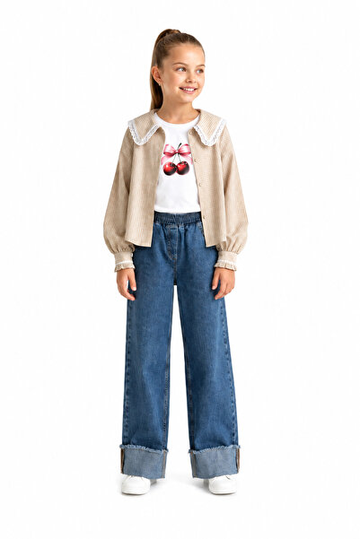 GİYİCEM TEKSTİL Girl's Street Mood Cherry Pattern 3-Piece Shirt T-Shirt Pants...
