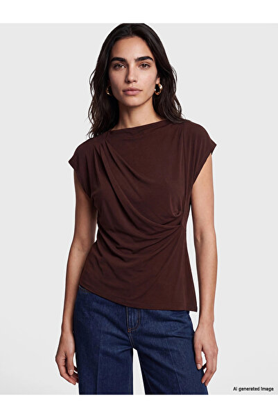 LC Waikiki Lcw Vision Burgundy Boat Neck Gathered Blouse