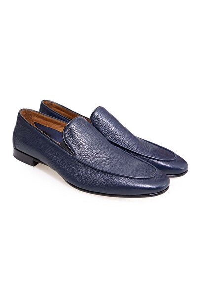 FRANCO CALVANI Dark Blue Color Laceless Genuine Leather Leather Sole Men's Shoes