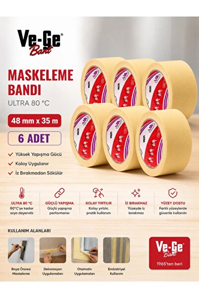 VeGe BANT Vege Ultra 48x35 Maskeleme Kağıt Bant 80°c 6'lı Paket