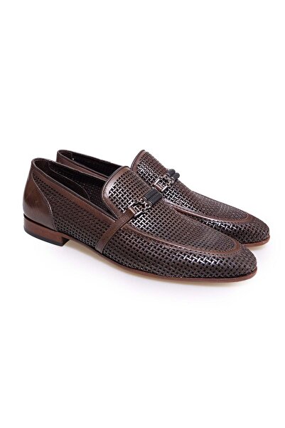 FRANCO CALVANI Brown Laceless Genuine Leather Men's Shoes