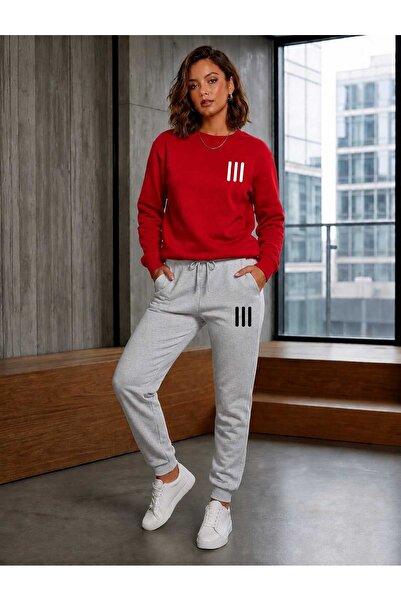 CLOTHES33 Zero Collar Sweat Suit 2-Piece Combination Winter 3-Line Printed Wo...