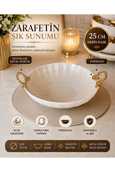 Sillage Home Porselen Bone Luz 25 cm Deep Bowl – Stylish Serving Bowl with Me...