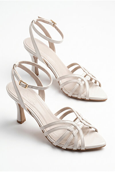 v.s.h velvet Alke Beige Piping Detailed Ankle Strap 9 cm Classic Women's Heel...
