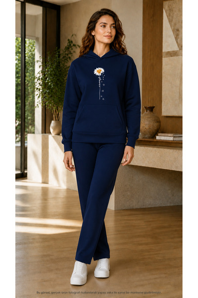 caddekombin Women's Daisy Spilt Hearts Printed 2-Piece Tracksuit Set/Round Ne...