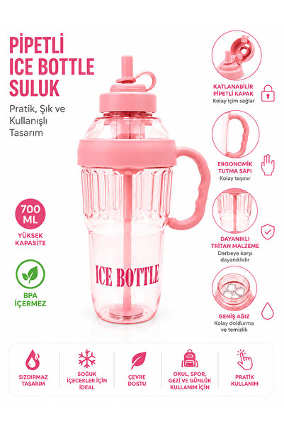Miro Toys Ice Bottle Buz Görünümlü Pipetli Matara - Lüks Tasarım Soğuk İçecek...
