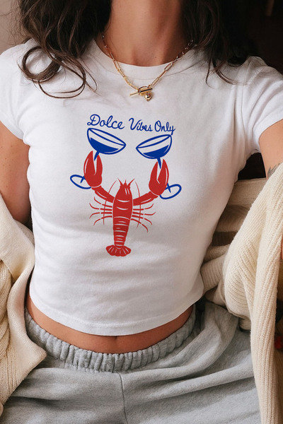 designedfy Γυναικείο Dolce Vibes εμπριμέ βαμβακερό Lycra Crop Λευκό