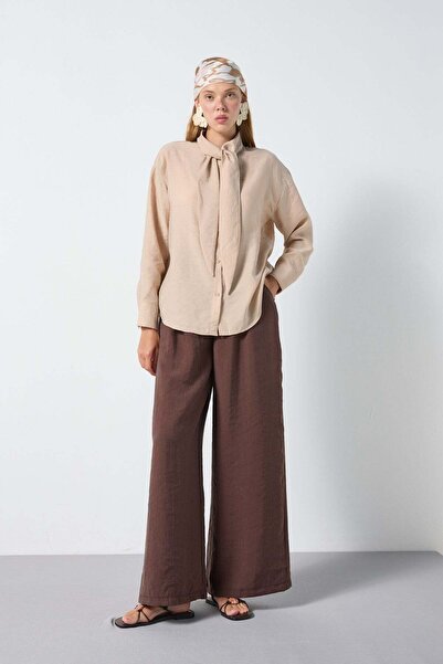 minaaise Women's Stone Collar Detailed Modal Fabric Shirt 31189