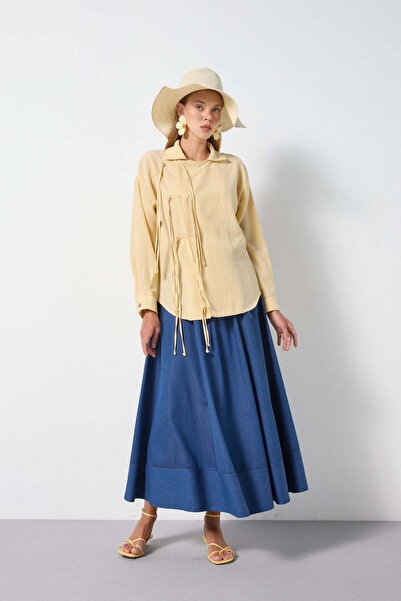minaaise Women's Yellow 100% Linen Special Design Premium Shirt 31191