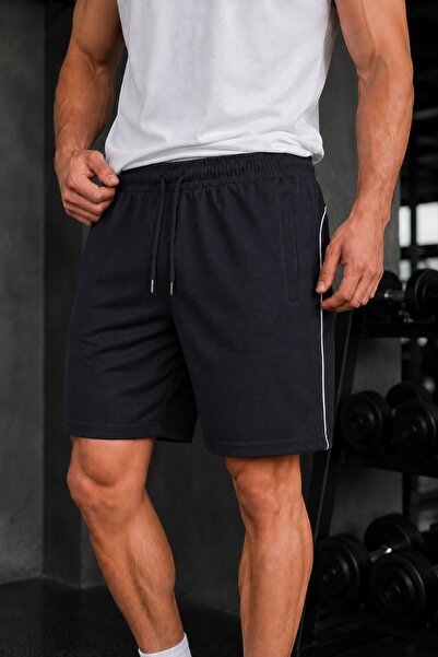 LAVOS Erkek Siyah Merch Nefes Alabilen Spor Şort Arka Biyeli Cepli Lastikli B...