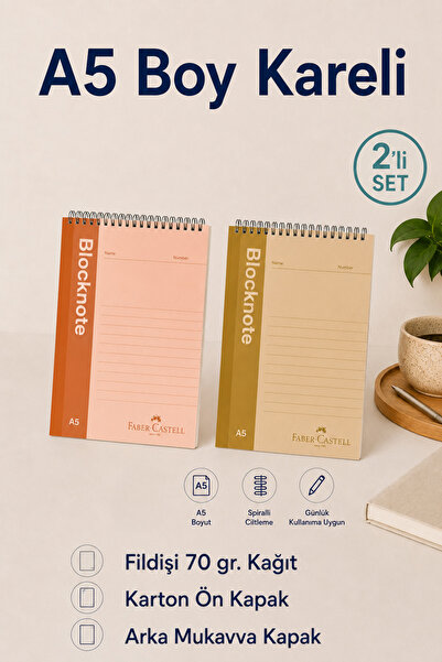 Faber Castell 2 Adet Faber Blocknote Defter, A5, Kareli, 80 yp.