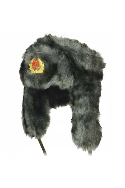 Mil-Tec Căciulă Ushanka de iarnă URSS din blană - Negru XL