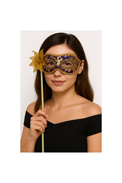 pınaxar Luxury Stone Handled Masquerade Mask Purple Color 35 cm