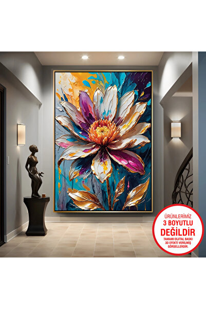 EMYA HOME Ανάγλυφη Εμφάνιση Λουλούδια Ζωγραφική σε καμβά με χρυσό μεταλλικό π...