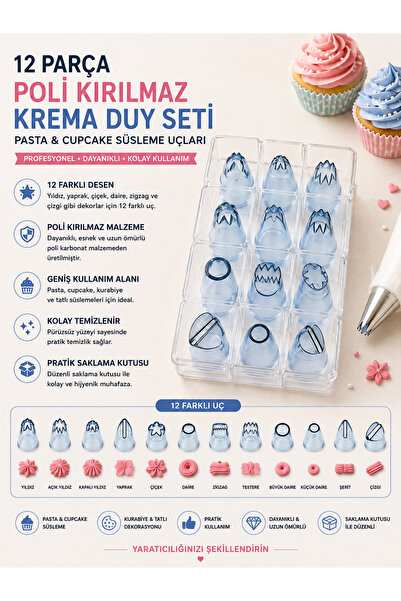 pratikpastacılık Polycarbonate Unbreakable Decorative Cream Decorating Tip Se...