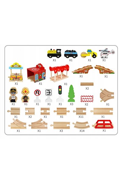 NO BRAND Set de cale ferată din lemn cu tren și șine Big City, 58 de piese