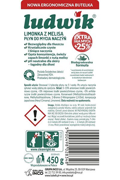 LUDWİK Detergent de vase 450g lămâie Melissa x12