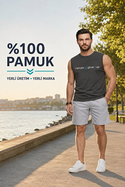Yazlık Erkek Şort Tişört 100% Pamuk Indoor, outdoor Sporcu, fitness, ev Giyim