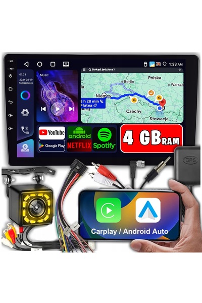 NO BRAND Radio auto 2 DIN 9'' CarPlay Android WiFi GPS Ecran tactil FM 4GB/64GB