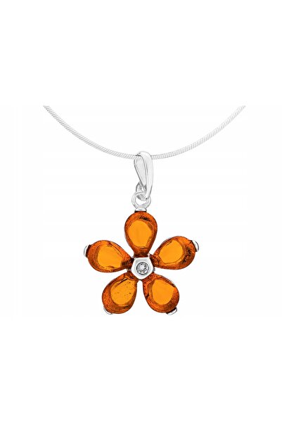 NO BRAND Colier scurt de argint pentru femei, în formă de floare, cu chihlimb...
