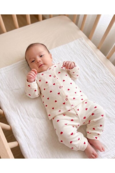 Ege Bebek Baby Girl Heart Printed Front Snap Set of 2, 100% Cotton 3-6-9-12 M...