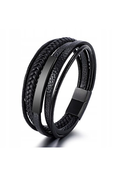NO BRAND Brățară din piele pentru bărbați, din oțel 316L, magnetică, 21 cm, o...