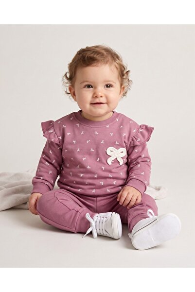 Egelite Baby Girl Bow Detailed Seasonal 2-Piece 100% Cotton 6-9-12-18-24 Mont...