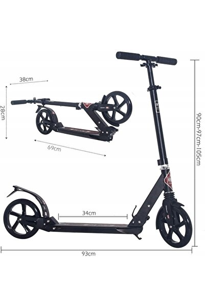 NO BRAND Trotinetă de oraș ISE Big Wheel 200 mm neagră