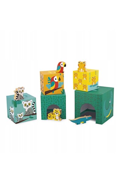 NO BRAND Janod Turn piramidal 5 piese figurine din lemn Animale Figurine exotice