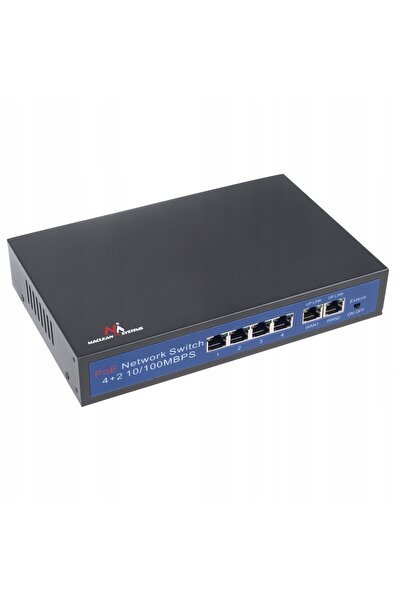 Maclean Switch PoE pentru camere IP, 6 porturi (4xPoE, 2xUplink), 60 W