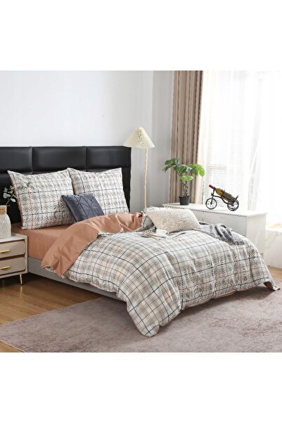 NO BRAND Lenjerie de pat 220x200 + 2 fețe de pernă 70x80 reversibile din bumb...