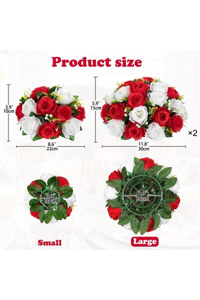 NO BRAND 2 Bucăți Flori Artificiale Trandafir 35x18cm Decorațiuni Nuntă Alb Roșu